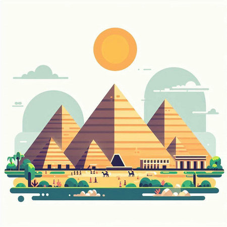 Egyptian pyramids. Vector illustration in flat design style. Travel to Egypt.のイラスト素材