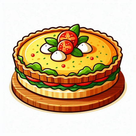 Illustration of a pie with tomato and cheese on a white backgroundのイラスト素材