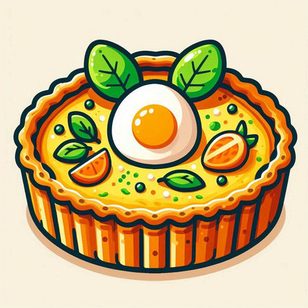 Illustration of a pie with a fried egg on a light backgroundのイラスト素材