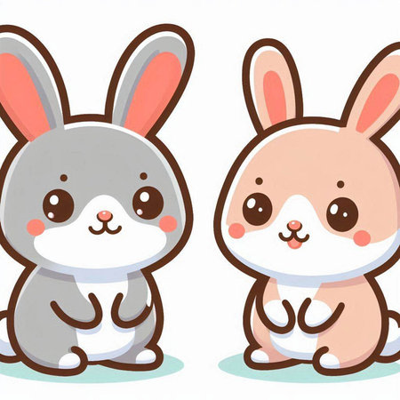 Cute cartoon rabbits. Vector illustration isolated on a white background.のイラスト素材