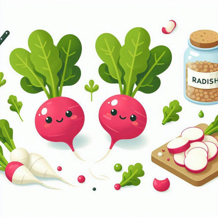 Set of cute radish. Vector illustration isolated on white background.のイラスト素材