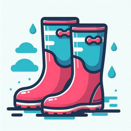 Rubber boots with rain drops. Vector illustration in flat style.のイラスト素材