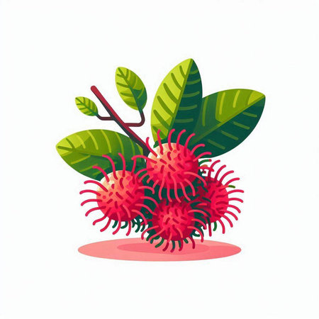 Rambutan fruit vector illustration isolated on white background. Rambutan icon. Rambutan vector illustrationのイラスト素材