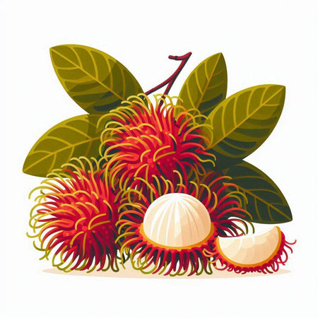 Rambutan fruit vector illustration isolated on white background. Rambutan is a tropical fruit of Thailand.のイラスト素材
