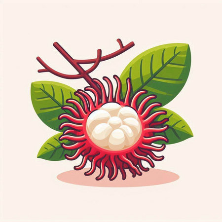 Rambutan fruit with leaves. Rambutan vector illustration.のイラスト素材