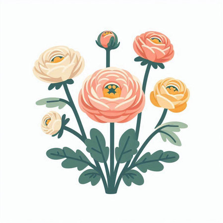Ranunculus flowers. Vector illustration isolated on white background.のイラスト素材