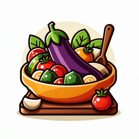 Vegetable salad in a bowl on a white background. Vector illustration.のイラスト素材
