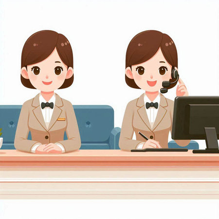 Businesswoman and customer service worker in the office. Vector illustration.のイラスト素材