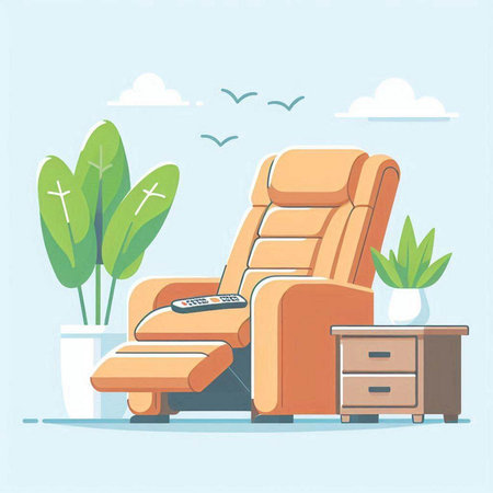 Armchair with TV remote control. Vector illustration in flat style.のイラスト素材