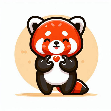 Cute cartoon red panda. Vector illustration on white background.のイラスト素材