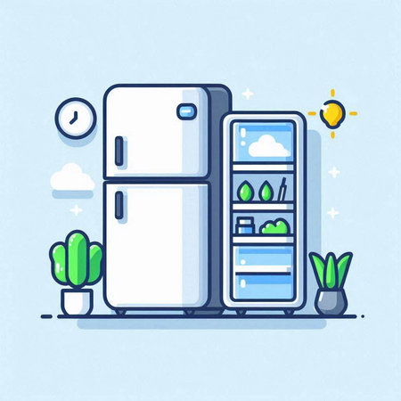 Refrigerator and cupboard. Modern flat design vector illustration.のイラスト素材
