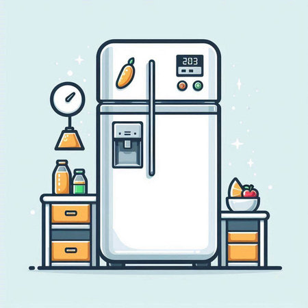 Refrigerator in the kitchen. Vector illustration in flat style.のイラスト素材