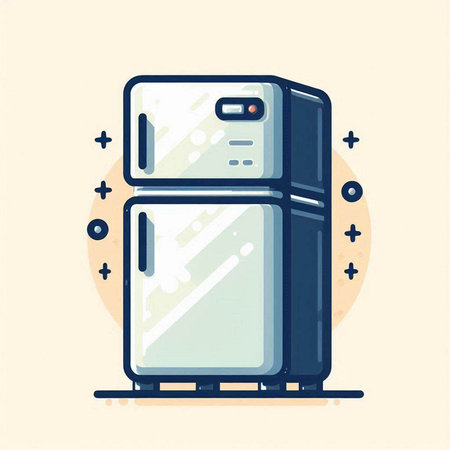 Refrigerator icon in flat design. Vector illustration of household appliances.のイラスト素材