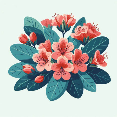 Rhododendron bouquet in retro style. Vector illustration.のイラスト素材