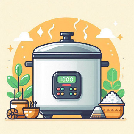 Vector illustration of a modern electric rice cooker. Flat style design.のイラスト素材