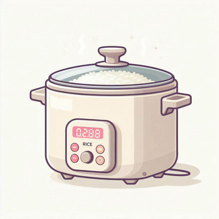 Illustration of a rice cooker with a timer on a white backgroundのイラスト素材