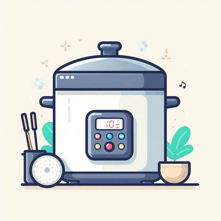 Vector illustration of a modern electric multi cooker in flat cartoon style.のイラスト素材