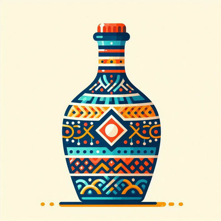 Colorful vector illustration of a bottle of wine in ethnic style.のイラスト素材