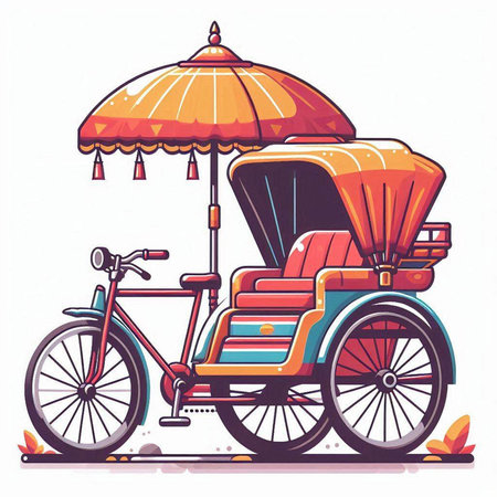Vector illustration of a tricycle with umbrella on white background. Side view.のイラスト素材