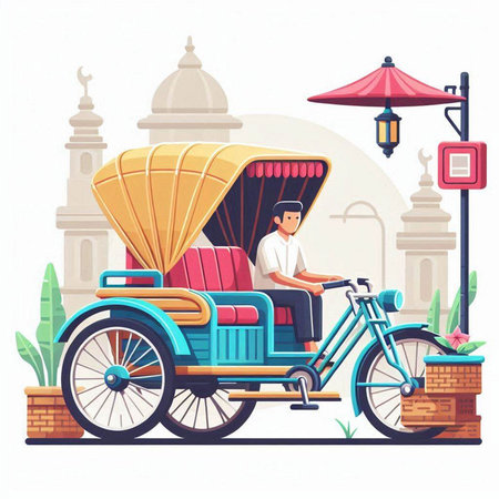 Rickshaw. Vector illustration in flat style on white background.のイラスト素材