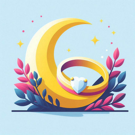 Wedding rings on the crescent moon. Vector illustration.のイラスト素材