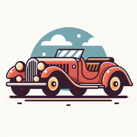 Retro car. Vintage car. Vector illustration in flat style.のイラスト素材
