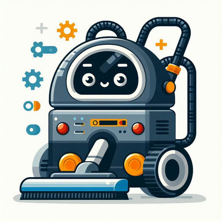 Robot vacuum cleaner. Vector illustration in cartoon style on white background.のイラスト素材