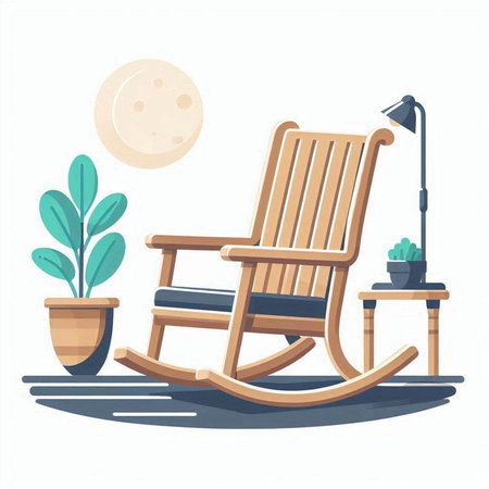 Wooden rocking chair and lamp. Vector illustration in flat style.のイラスト素材