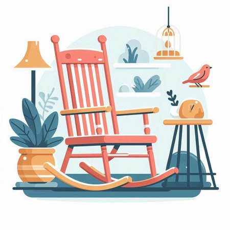 Vector illustration of rocking chair and houseplants on a white background.のイラスト素材