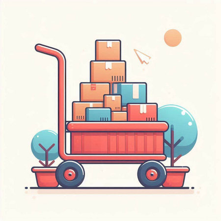Hand truck with boxes. Logistics and delivery. Vector illustration.のイラスト素材