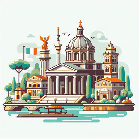 Flat design style vector illustration of the famous landmark of Venice, Italy.のイラスト素材