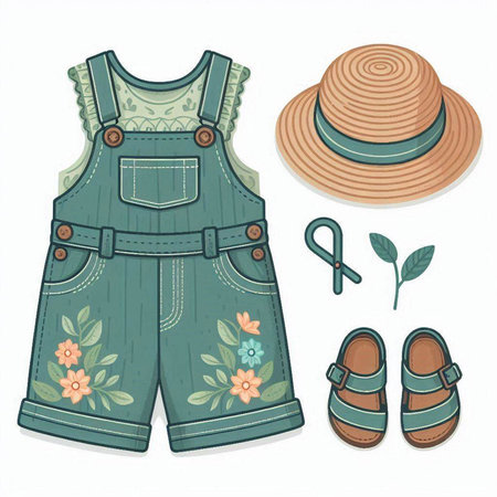 Clothes and accessories for summer. Vector illustration in retro style.のイラスト素材