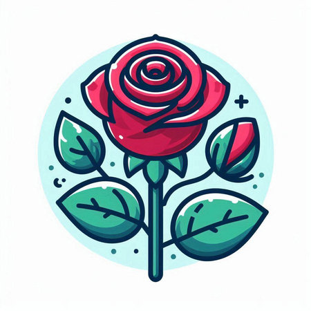 Red rose with green leaves on white background. Vector flat illustration.のイラスト素材