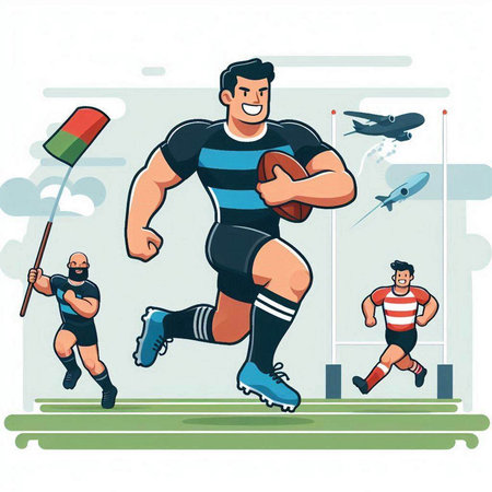 Rugby players in action. Vector illustration of a rugby player in action.のイラスト素材
