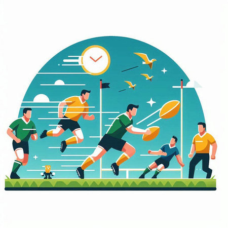 Rugby players in action. Vector illustration in flat style.のイラスト素材