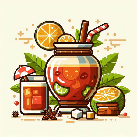 Fruit tea with lemon, lime and honey. Vector illustration.のイラスト素材