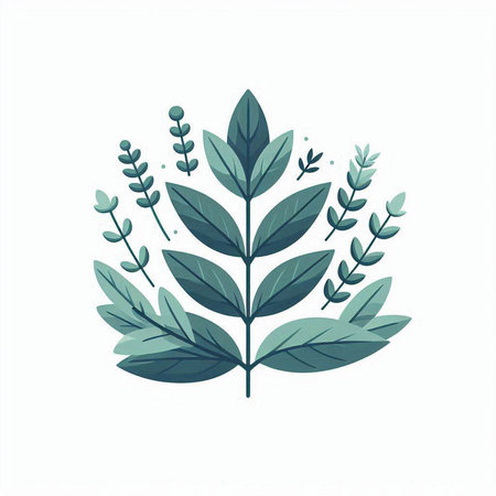 Vector illustration of green leaves. Isolated on white background. Flat style.のイラスト素材