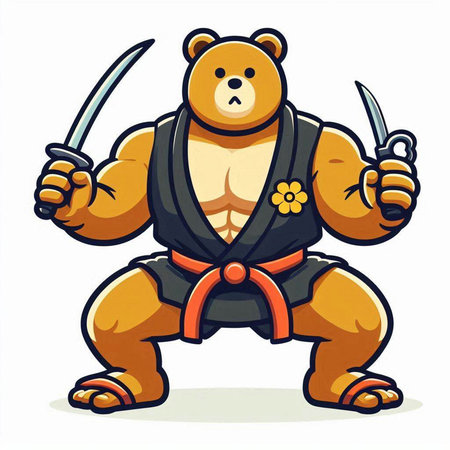 Teddy bear with a katana and a knife in his handsのイラスト素材