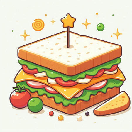 Sandwich with ham, cheese, tomato and cucumber. Vector illustration.のイラスト素材