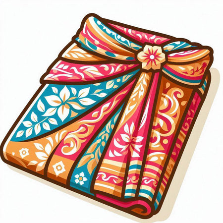 Illustration of a gift wrapped in colorful paper with a floral patternのイラスト素材