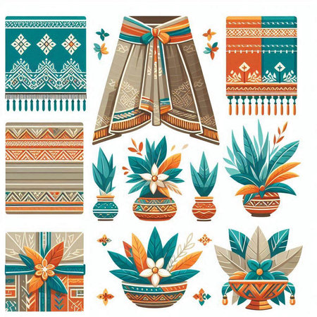 Set of decorative elements in ethnic style for your design. Vector illustrationのイラスト素材