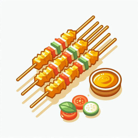 Shish kebab on skewers with sauce. Vector illustrationのイラスト素材