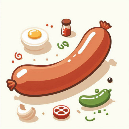 Sausage with egg and pepper. Vector illustration. Eps 10のイラスト素材