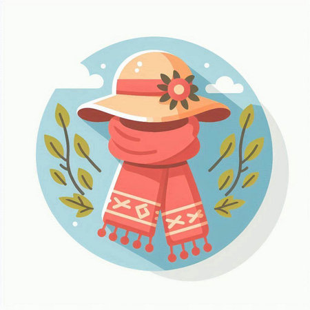 Vector illustration of a girl in a hat and scarf. Flat style.のイラスト素材
