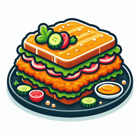 Sandwich on a plate. Vector illustration isolated on white background.のイラスト素材