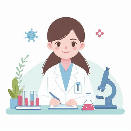 Female scientist working in laboratory. Vector illustration in a flat style.のイラスト素材