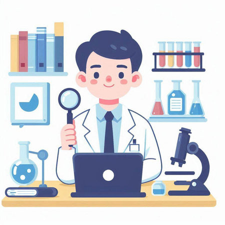 Scientist working in the laboratory. Vector illustration in a flat styleのイラスト素材