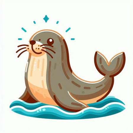 Cute seal on the waves. Vector illustration in cartoon style.のイラスト素材