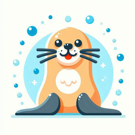 Cute seal in the sea. Vector illustration in flat style.のイラスト素材