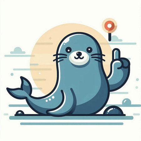 Vector illustration of a cute seal with a raised finger in a flat style.のイラスト素材